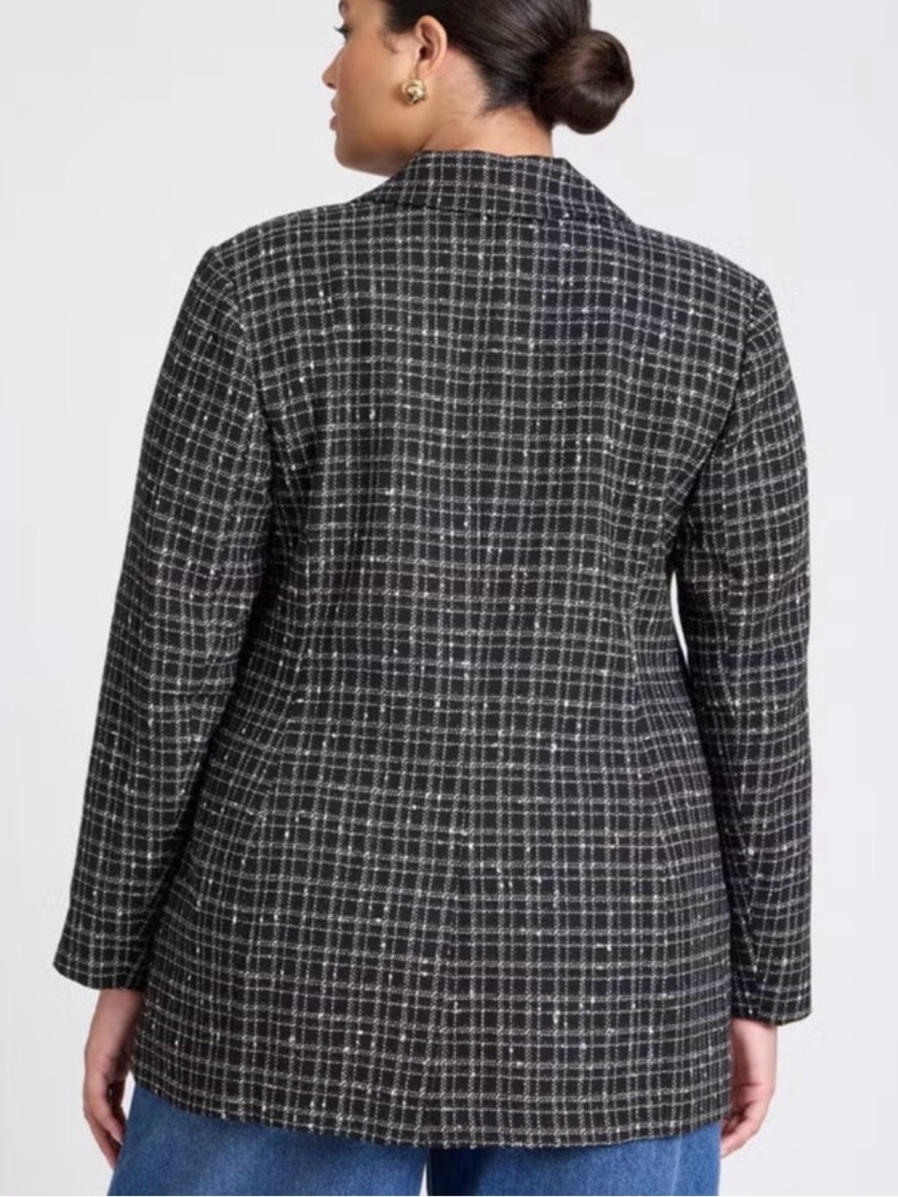 Eloquii Oversized Tweed Double-Breasted Blazer with Gold Buttons - Picture 2 of 6